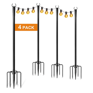 4 Pack 10Ft String Light Poles for Outside, Thickened Metal Lights Hanger Pole Outdoor with Fork, Lighting Hanging Post Accessories for Patio Decor Garden Backyard Yard Front Porch Outside Decorations