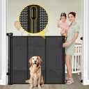 Reinforced 42 Extra Tall Retractable Baby Gates with Rods, Extends up to 60 Wide, Tall Retractable Dog Gate for Doorways Prevent Crawling Through Mesh Pet Gate Indoor Outdoor, Black