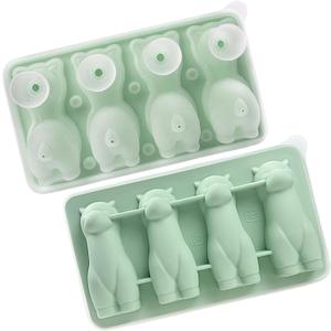 Cute Ice Tray, Novelty Animal Ice Mold, 11.1x19.5x4.9cm, Alpaca Shape Silicone Candy Moulds, 4-Cavity Design for Whiskey Cocktails, Tea, Coffee, Cupcake Toppers, Kitchen Tool (Green)