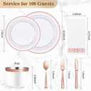 BESTVIP 700PCS Rose Gold Disposable Dinnerware Set for 100 Guests, Plastic Plates for Party, Wedding, Christmas, Include: 200 Plastic Plates, 100 Gold Silverware, 100 Cups, 100 Napkins