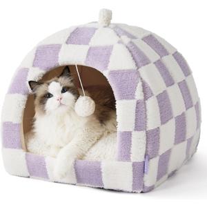 Lesure Cute Cat Beds for Indoor Cats - 2 in 1 Large Cat Cave Bed with Removable Washable Cushioned Pillow, Cozy Kitten with Non-Slip Bottom, Purple, 17.3 inches
