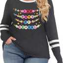 YI XIANG RAN Plus Size 100 Days of School Shirt Women Teacher Shirts 100 Days Gift Tees Casual Long Sleeve Tops (XXXL)