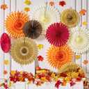 Fall Party Decorations, Fall Hanging Paper Fans, 100 Pcs Artificial Maple Leaves, Fall Leaves Garland, Fall Hanging Decorations, Pumpkin Orange Colors for Thanksgiving, Harvest Home Decor (Orange&white&red)
