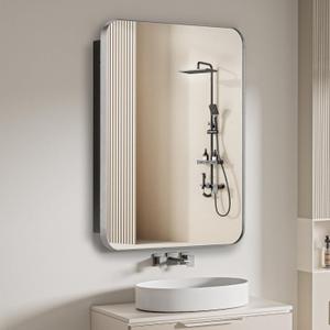 16" x 20" Bathroom Medicine Cabinet with Mirror Door, Brushed Nickel Stainless Steel Frame, Recessed or Surface Mounted,Storage Cabinet with Adjustable Metal Shelves,Upgraded Version