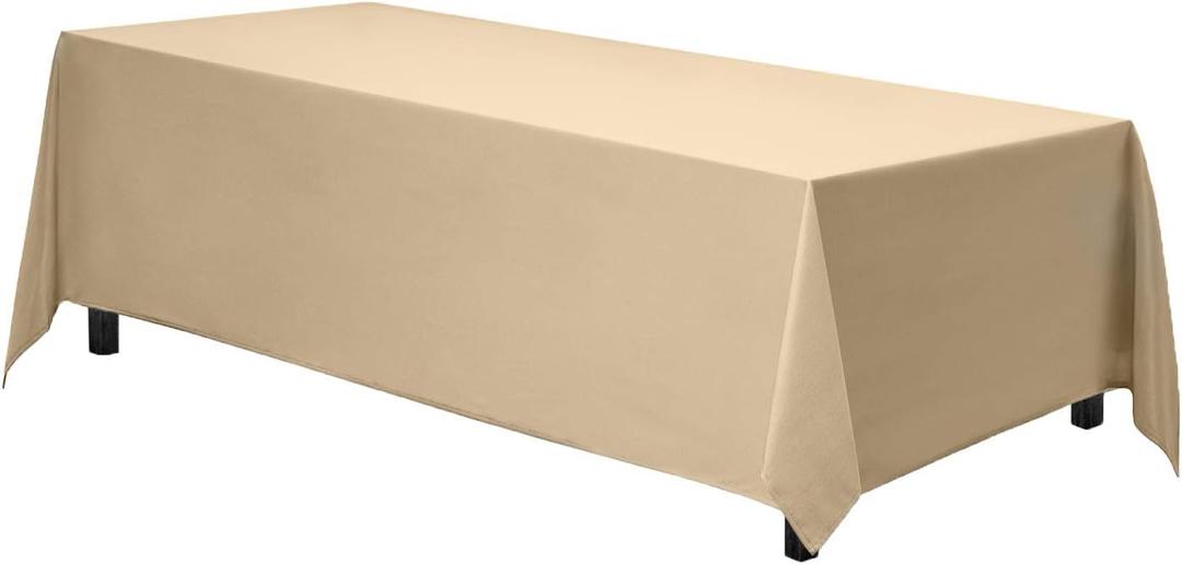 Rectangle Tablecloth - 90 x 156 Inch Beige Table Cloth for 8 Foot Table with Floor-Length Drop - Heavy Duty Washable Fabric - 8 Ft Buffet Table, Holiday Party, Wedding & Baby Shower (90 x 156 inch Rectangle)