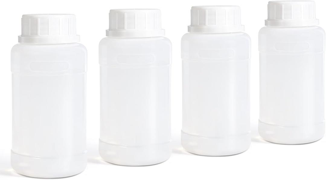 DEMORA 8oz/250ml Plastic Bottles with Caps, HDPE Food Grade Wide Mouth Plastic Containers, Leak Proof Liquid Containers for Pill Medicine Chemical Reagent Sample (Translucent, 4 Pcs)