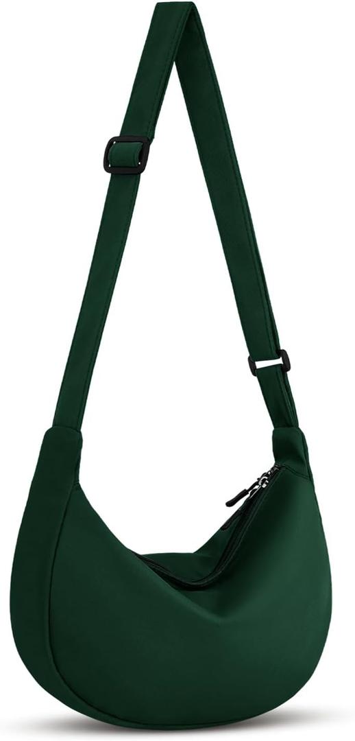 Crossbody Sling Bag for Women Men Trendy, Crescent Bag with Adjustable Strap, 2 Zippers Lightweight, Deep Green