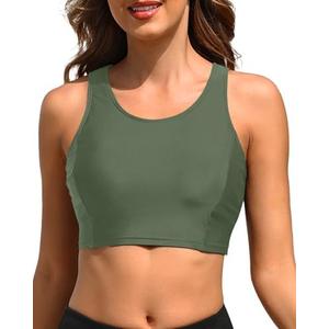 Tempt Me Women's Sports Bra Swimsuit Scoop Neck Bikini Top Racerback Swim Crop Top Padded Bathing Suit L