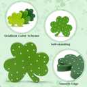 St Patricks Day Shamrock Decorations, 4 Pack 6 Wooden Polka Dot Shamrocks Saint Patty's Irish Holiday Tiered Tray Home Table Shelf Office Desk Decor Set Chunky Clover Tabletop Sign
