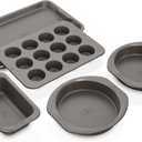 Ninja B35005 Foodi NeverStick Premium 5-Piece Bakeware Sheet Set, Oven Safe up to 500F, with 11x17 Inch Baking Sheet, 5x9 Inch Loaf Pan, 12 Cup Muffin Pan, & (2) 9 Inch Round Cake Pans, Grey