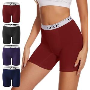 POKARLA Womens Boxer Briefs Underwear High Waisted Modal Boyshorts 4-PACK, Size: L