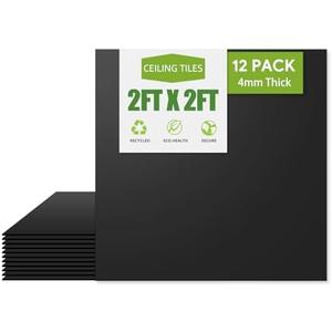 Noooza 2ft x 2ft Drop Ceiling TilesSmooth Black PVC Ceiling Tiles 24 x 24in. Waterproof, Washable and Fire-Rated - Reusable - High-Grade PVC to Prevent Breakage-Package of 12 Tiles - Amazon.com