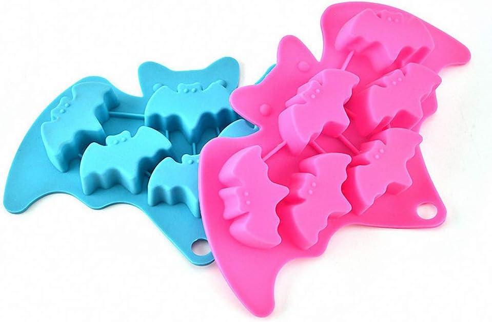 2Pcs Bat Ice Cube Trays, Bat Chocolate Candy Silicone Molds for Halloween Party Favor, Bat Shaped Cake Muffin Baking Pan, Mini Soap Wax Crayon Melt Mould (Random Color)