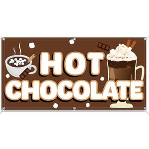 Tudomro 2x4 ft Hot Chocolate Banner Fabric Polyester Sign Vinyl Banner Sign with Grommets Bar Supplies for Wintertime Holiday Christmas Outside Decorations New Year Party