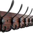 Kuhome 32.2'' Large Coat Rack Wall Mount Coat Hooks Coat Hanger with 8 Metal Black Triple Hooks Brown Pine Real Wood Plank Hat Rack for Wall Hooks for Hanging Coat Hat Jacket, Brown Plate & Black Hook