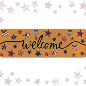 Large Welcome Door Mat 48'' x 16'' Long Non Slip Front Doormat for Indoor Outdoor Entrance, Seasonal Decorative Rug for Holiday Home Porch Patio Entryway Decor(Brown,Independence Day)