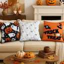 Embroidered Fall Pillow Covers 18x18 Inch - Halloween Decor Soft Cozy Throw Pillow Covers with Zipper Autumn Theme Harvest Colorful Pumpkin Cushion Covers for Living Room Couch Sofa Bed