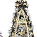 Hismir Christmas Tree Topper Bow, 53x13 Inches Large Christmas Bow with Glitter Streamer, Decorative Ribbon Bows for Xmas Tree Wreath Door Festival Home Decor(Black & Gold)