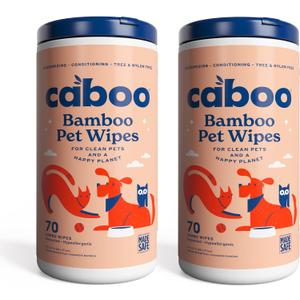 Caboo Tree Free Pet Wipes for Dogs & Cats, Natural, Deodorizing, Hypoallergenic Cleaning Wipes for Eyes, Ears, Paws, & Face (Unscented, 2 Canisters, Total of 140 Jumbo Wipe)