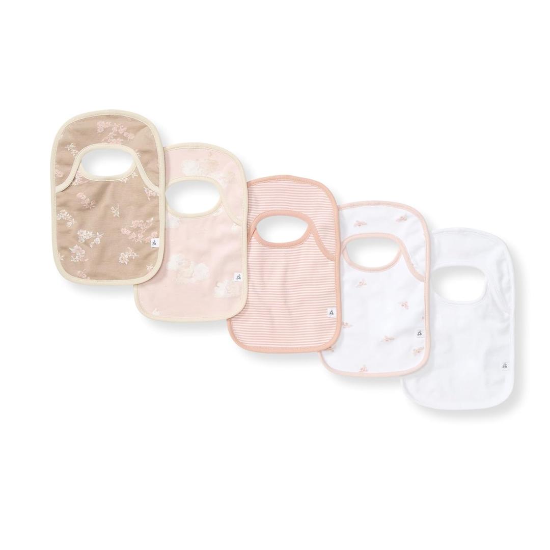 Burt's Bees Baby Organic Baby Bibs  100% Cotton Newborn Infant Bibs for Baby Boys & Girls (5-Pack)