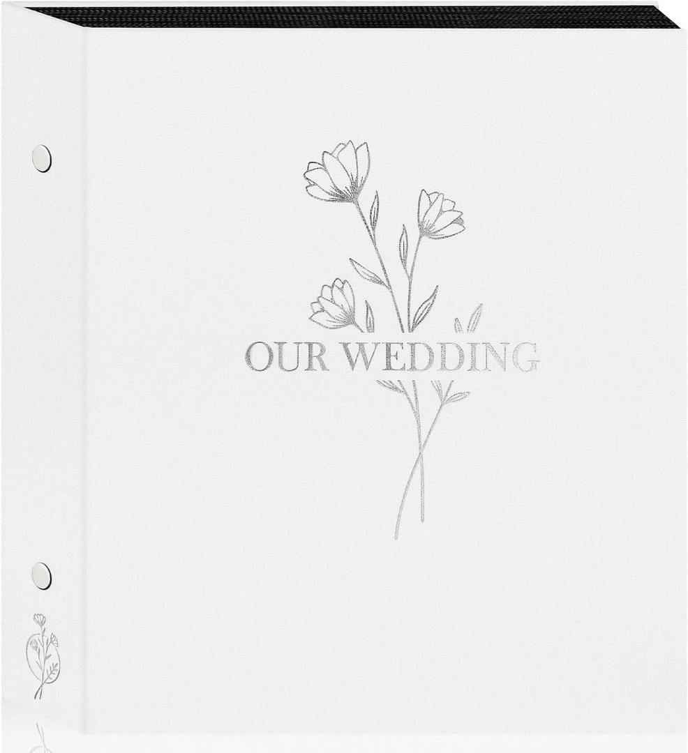 Lanpn Wedding Photo Album 4x6 600 Pocket Photos Slip in, Linen Cover Large Capacity Newlywed Marriage Album Hold 600 Horizontal Vertical Photos (Flower, White)