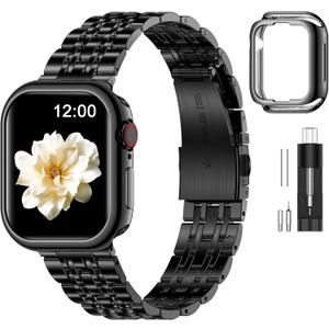 MioHHR Slim Metal Band Compatible with Apple Watch 41mm 40mm 38mm, Solid Stainless Steel Chain Strap for Women Men iWatch Bands Series 9 8 7 6 5 4 3 2 1 SE3 SE2 SE, Black