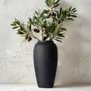 13.8 Inch Tall Matte Black Ceramic Vase, Large Textured Charcoal Black Decorative Vase for Pampas Grass, Flowers or Greenery, Modern Rustic Tabletop Accent for Entryway Living Room Mantel