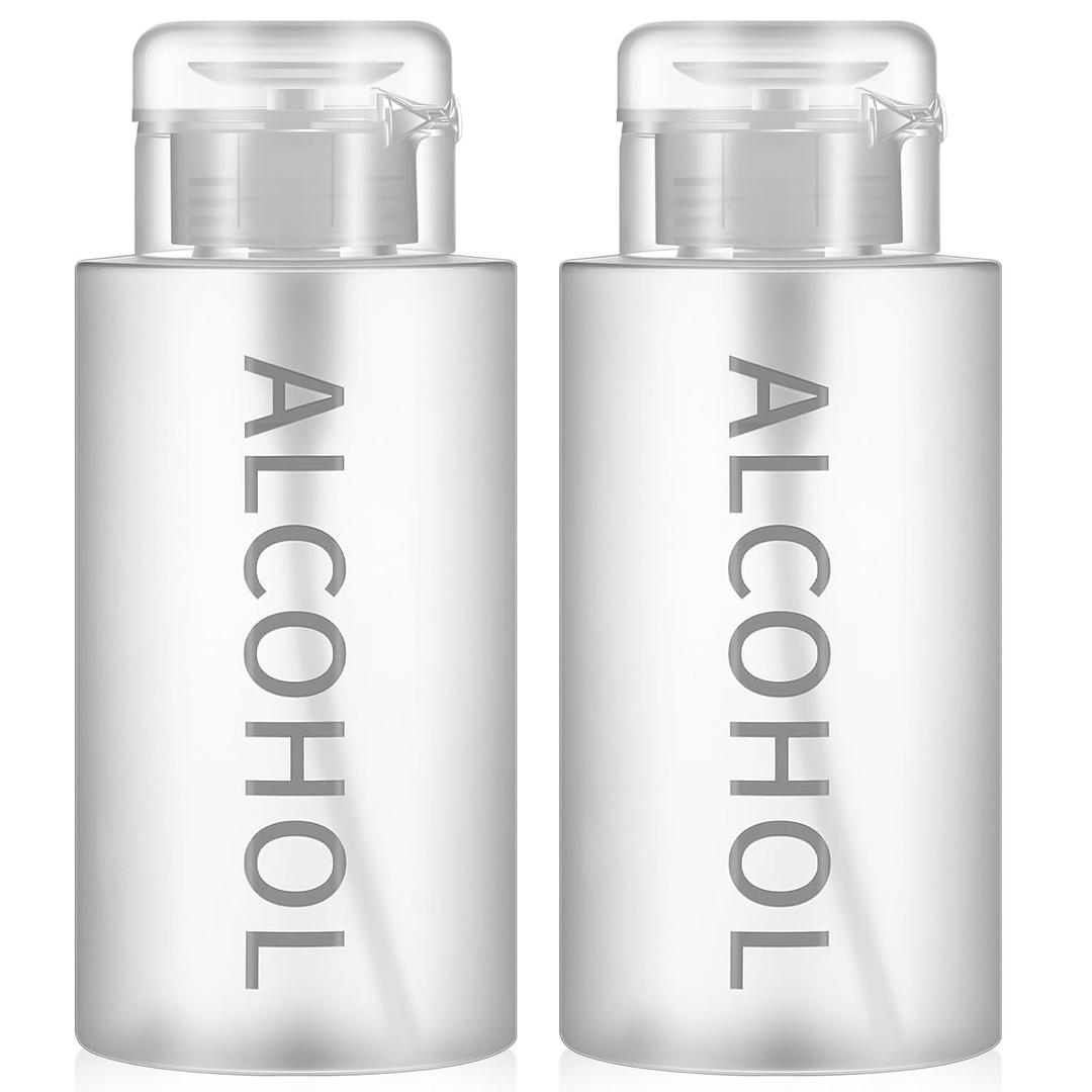 Layhit 2 Pcs 10 oz Alcohol Pump Dispenser Bottle Alcohol Push Down Liquid Dispenser Empty Pumping Bottle Refillable Cosmetic Container for Personal, Salon, Nail Care, Hospital Use (Gray)