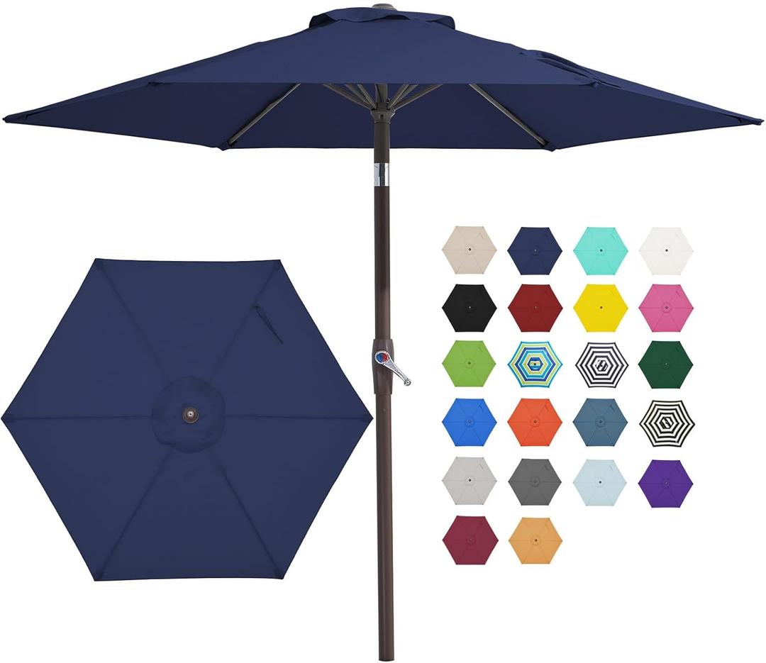 JEAREY 7.5FT Patio Umbrella Outdoor Market Umbrella with 6 Sturdy Ribs, Push Button Tilt/Crank Table Umbrella for Garden, Deck, Backyard and Pool, Navy