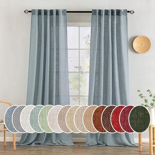 MIULEE Dusty Blue Linen Curtains 108 Inches Long 2 Panels for Bedroom Living Room, Soft Thick Linen Textured Window Drapes Semi Sheer Light Filtering Back Tab Rod Pocket Light Blue Decor