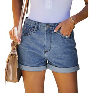 Womens Casual Stretch Denim Jean Shorts with Button Pockets for Summer (Large, #17 Blue)