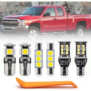 12pcs LED Interior Light Bulbs Kit for Chevy Silverado 2007 2008 2009 2010 2011 2012 2013 LED Map Dome Cargo Lights Super Bright 6000K White LED Interior Lights Bulbs Package + Install Tool
