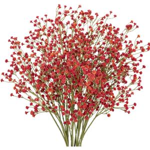 10 Pack Baby's Breath Artificial Flowers Bulk 3 Branches Faux Baby Breath Plastic Flowers Fake Gypsophila Flower Arrangement Fake Flowers Bouquet for Wedding Home Decor Fall Red Baby Breath (Maroon)