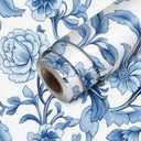 HOMETITUTE Blue Rose Vine Chinoiserie Wallpaper Peel and Stick Contact Paper Wall Paper Stick 17.7" x 118.1" Self Adhesive Vinyl Wall Covering Bedroom Kitchen Bathroom