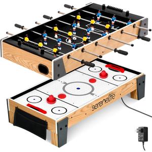SereneLife 38 Table Top Air Hockey and 40 Foosball Set, 2-in-1 Swivel Game Table with Soccer Balls, Pushers, and Pucks for Game Rooms, Arcades, Bars, Parties, Family Gatherings