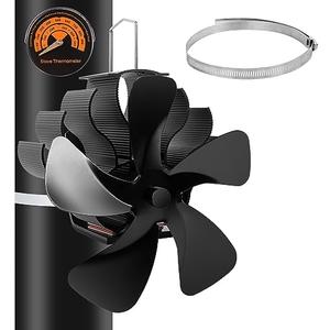 PYBBO Heat Powered Wood Chimneys Stove Fan, Pipe Fireplace Fan, 5 Blades Silent Operation Motors Fan, Winter Cocoon Stove Fan for Wood Burning Stove/ Pellet/ Log with Magnetic Thermometer