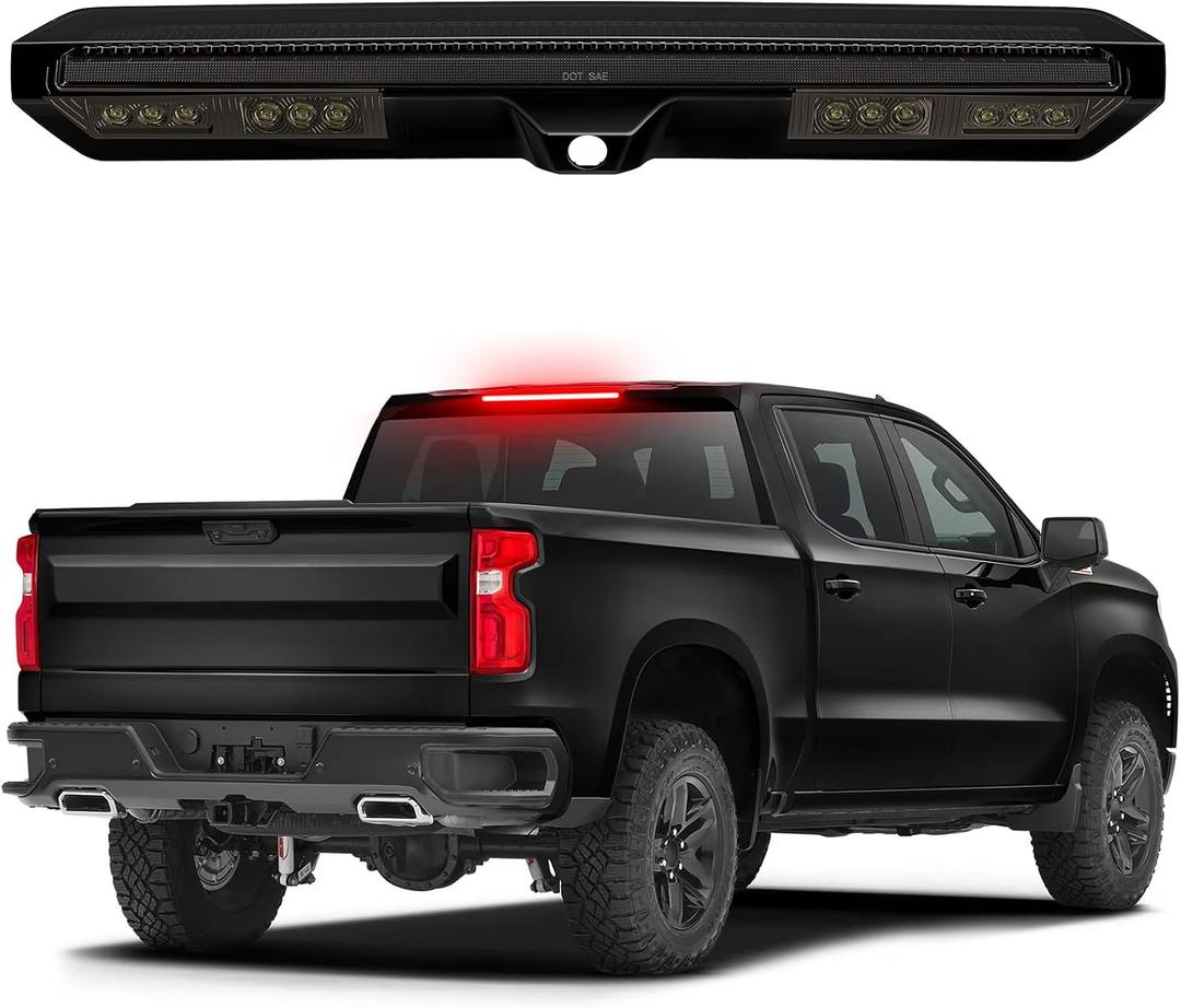 HTZCMOTO LED 3rd Third Brake Light Compatible with 2019-2025 Silverado Sierra 1500 2500HD 3500HD (for Models Only with Cargo Bed Camera) High Mount Rear Brake w/ Truck Cab Cargo Lights, Smoked Len