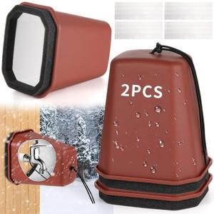 2 Pack 2026 Upgrade Extra Large Outdoor Faucet Cover for Winter Freeze Protection 8.5x7x5.5in Thick Plastic Foam Hose Bib Spigot Cover Winter Insulated with Reflective Strips (Red)