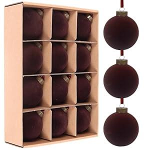 12 Pcs Velvet Christmas Balls Bulk Shatterproof Plastic Christmas Tree Decorations for Decorative Hanging Baubles (12, Coffee, 3.15Inch)