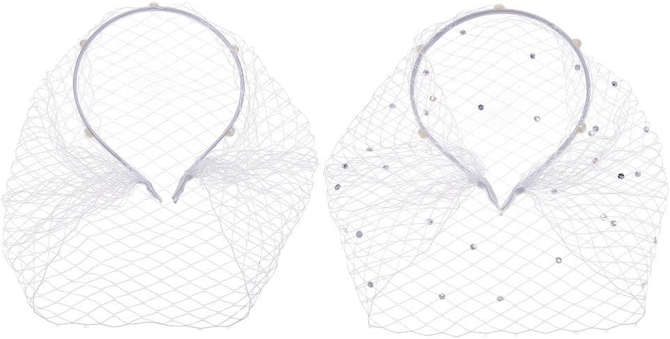 BENECREAT Mesh Veil Headband White Rhinestones Veil Headpiece Elegant Headband with White Veil Hair Hoop