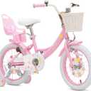 Bixike Girls Bike with Basket for Toddlers and Kids Aged 3-14 Years Old, 12 14 16 18 Inch with Training Wheels & Doll Seat, 20 Inch with Kickstand & Rear Rack, Princess Style Bicycle for Gift.