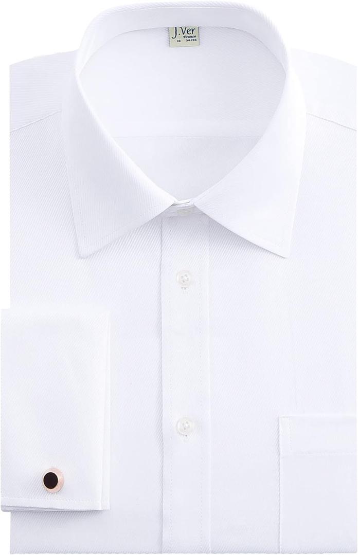 J.VER Men's French Cuff Dress Shirts Regular Fit Long Sleeve Spread Collar Metal Cufflink (19.5" Neck 37"-38" Sleeve, White)