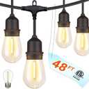 48FT Outdoor Waterproof String Lights with 25 Shatterproof Bulbs, IP65 Patio Lights for Garden Wedding Cafe - Tangle-Free Cables with Hooks (Warm White)