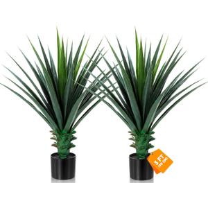 Giegxin 2 Piece 3ft Tall Artificial Spiked Agave Plant Potted Faux Agave Plants 35'' UV Resistant Large Realistic Artificial Greenery Outdoor Indoor for Housewarming Gift House Garden Bathroom
