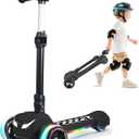 3 Wheel Electric Scooter for Kids Ages 312, w/LED Lights, Sticker, Wide Deck, 3 Adjustable Heights, 90min Riding, BLISSRIDE Foldable Kick Scooter for Boys & Girls, Black, 24"L x 12"W x 32"H