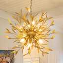 Wellmet Gold 6-Light Sputnik Chandelier, Modern Globe Leaf Pendant Light Fixture, Adjustable Hanging Ceiling Light for Living Room, Dining Room, Bedroom, Entryway, Foyer, Stairway, Hallway