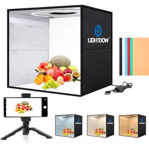 Lightdow 12"x12"x12" Photo Studio Light Box Photography with Desktop Tripod & 120 LEDs (CRI>95), 6 Backdrops - Portable/Dimmable Folding Shooting Tents for Toys/Jewelry/Watches/Cosmetics (Black)