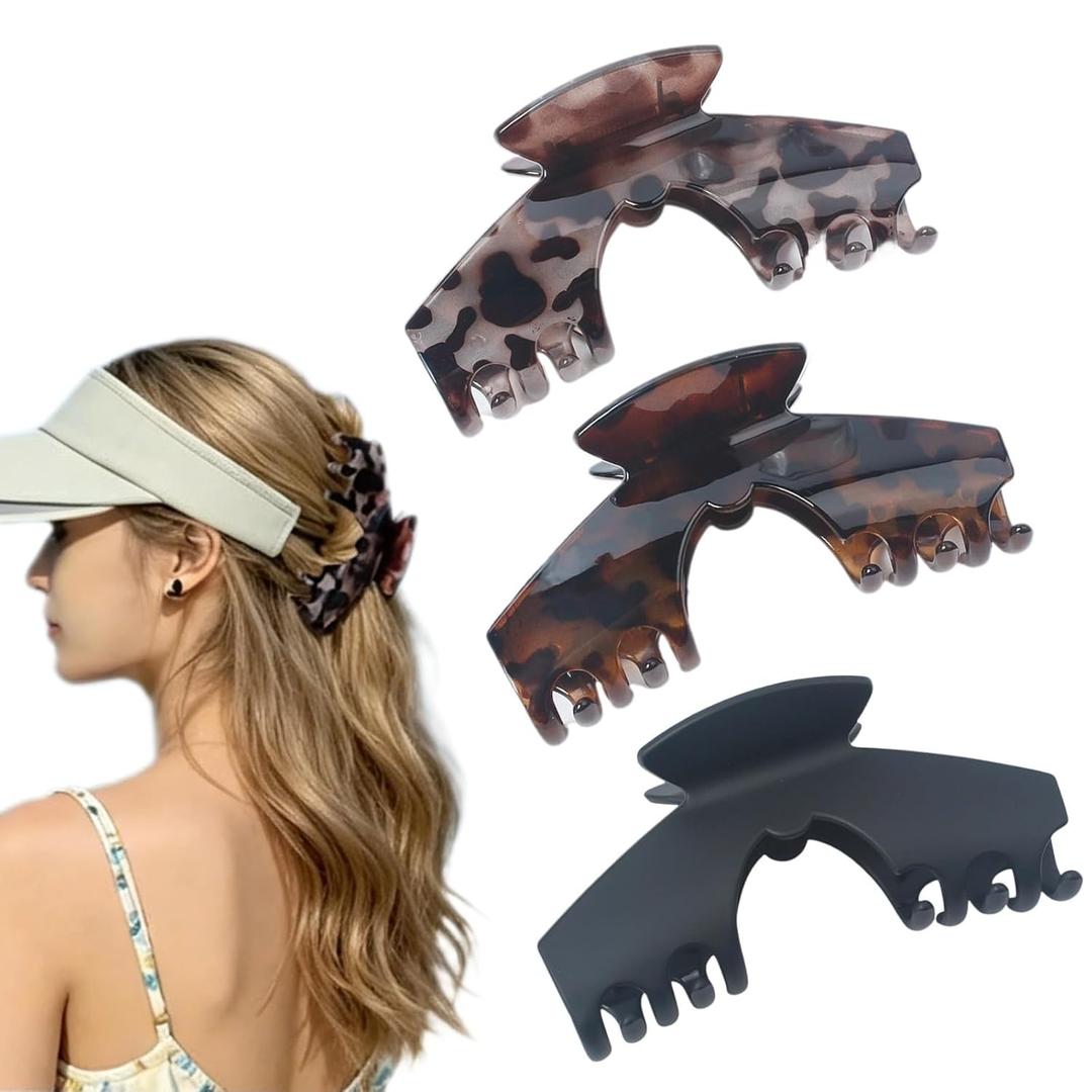 3 Pcs Baseball Hat Claw Clips for Women, Strong Hold Hair Clips for Trucker Caps, Suitable for all Hair Types Including Thick/Fine/Soft Hair