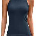 ATTRACO Women Workout Tank Tops with Built in Bra Crew Neck Basic Ribbed Tank Top Racerback Athletic Camisole Seamless (X-Large, Dark Navy)