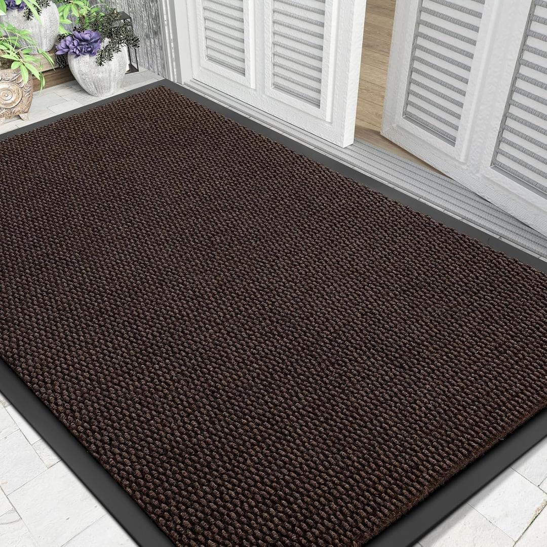 Yimobra Doormat Outdoor Indoor Entrance 47 x 32, All-Season All-Weather Front Door Mat, 100% Waterproof Welcome Matt for Floor Garage Outside Entry, Stain and Fade Resistant (Black Coffee)